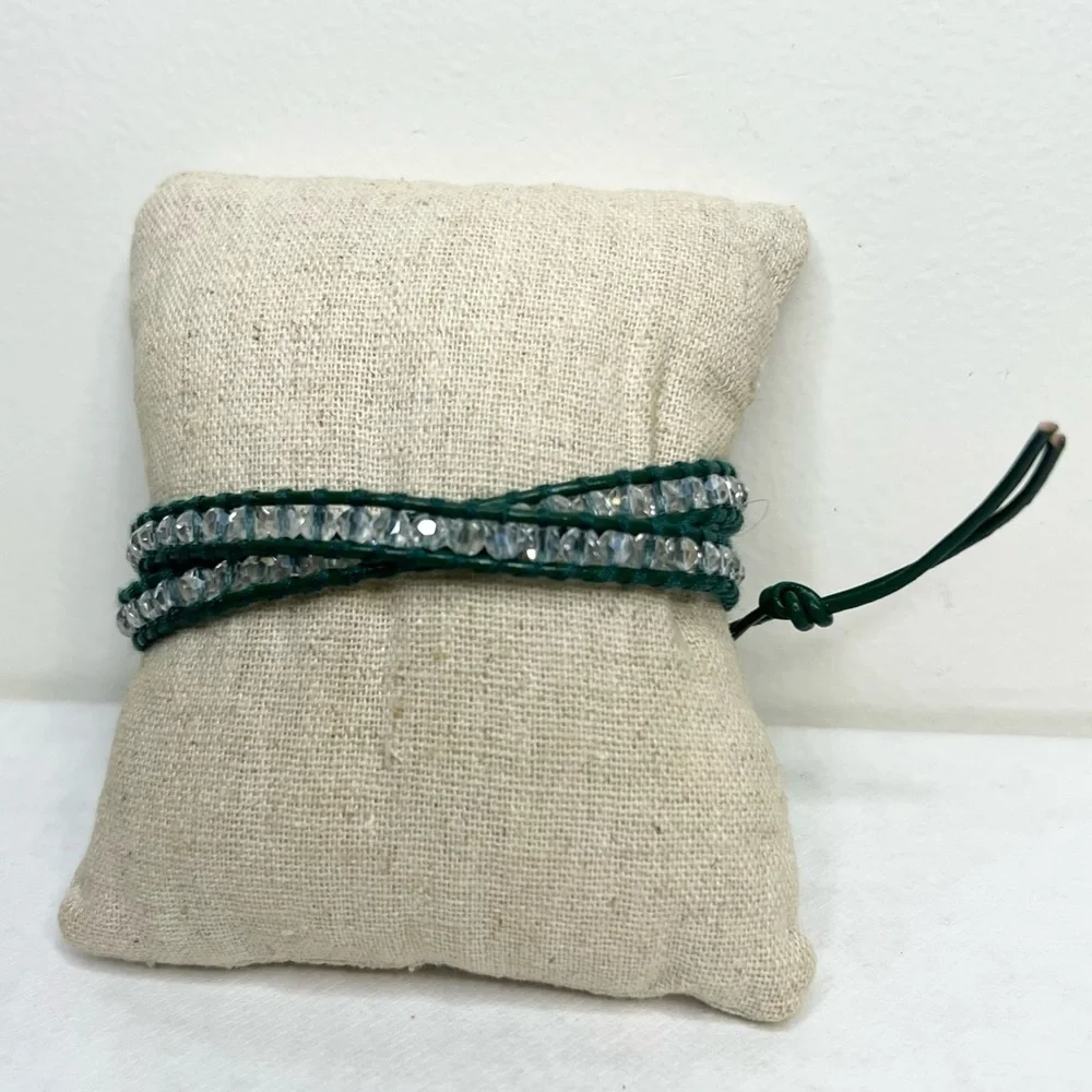 Victoria Emerson Dark Green and Clear Beaded Wrap Bracelet